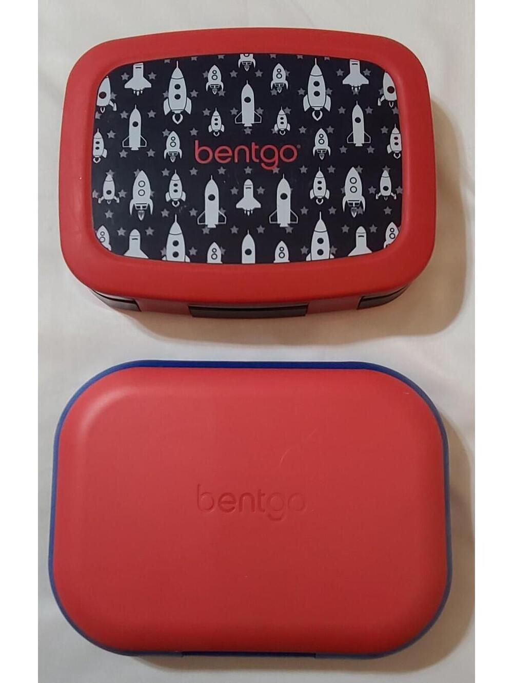 2pk Bentgo Kids Lunch Boxes Rocket Print & Solid Red Color Leak-Proof 8.5x6 GUC